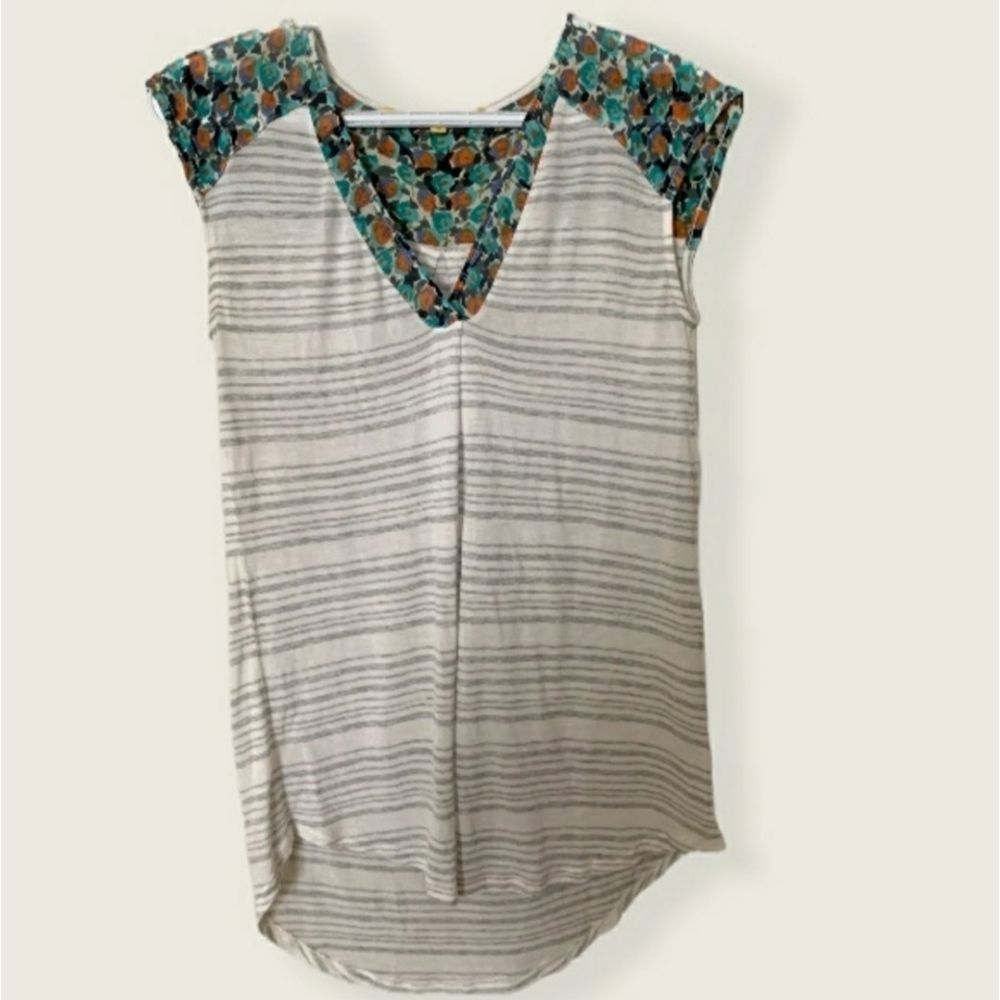 𝅺anthropologie Daystripe Floral Striped Sleeveless T shirt Top Extra Smal…